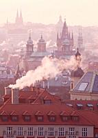 Czech Republic, Prague - Spires of the Old Town on Cold Winter Morning.