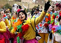 Viersen, Duelken, Rhenish carnival, Rose Monday, Shrove Monday procession 2018 in Duelken, people, woman, girl, fools, costuming, D-Viersen, D-Viersen...