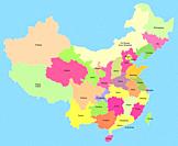 Map of China with showing the provinces, autonomous regions and municipalities, with a clipping path, isolated on a blue background.