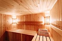 Interior Of The Sauna - Shelves, Lamp, Nobody.
