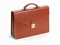 Brown leather briefcase isolated on the white background. 3d illustration.