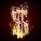 Dollar symbol burning, fire.