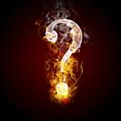 Question symbol burning, fire.