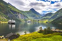 bay of Geiranger with cruise ships, Norway.