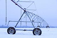 Irrigation equipment in snow, Marion County, Oregon.