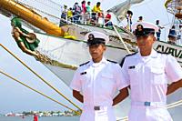Officers of the training ship Cuauhtemoc of Mexico in Cartagena Colombia. South America.