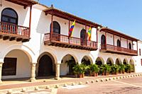 Plaza de la Aduana in the walled city of Cartagena, Colombia. South America. .