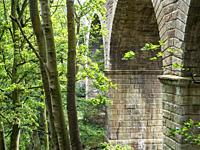 Railway viaduct on the disused part of the old Leeds and Thirsk Railway in the Crimple Valley Harrogate North Yorkshire England.