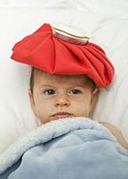 4 months old baby with ice pack on the head