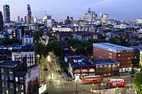 United Kingdom Great Britain England, London, South Bank, Lambeth North Station, city skyline, night nightlife dusk, buildings, skyscrapers, rooftops,...