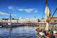 view of sailing boats in helsinki city harbor port in finland.