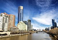 central melbourne city riverside modern skyline in australia.