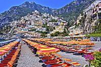City of Positano on Amalfi coast in the province of Salerno, Campania, Italy.