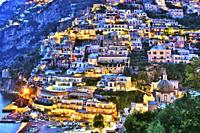 City of Positano on Amalfi coast in the province of Salerno, Campania, Italy.