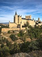 The Alcazar with the Cathedral and city of Segovia in the background, Segovia, Central Spain.
