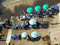 beach ubrellas from above, Sorrento, Naples Province, Italy.