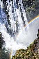 Cascading water of Victoria Falls filling the Zambezi river, Africa.