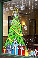 Painted Holiday Decorations on a NYC Restaurant Window.