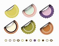 Collection of round vintage labels with curved edges. Vector set on white background.