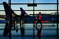 Stockholm, Sweden A passenger at Arlanda Airport Terminal 5 International departures.