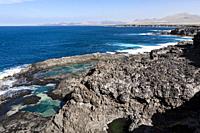 Formation of natural pools along the coast. Lanzarote. Spain.