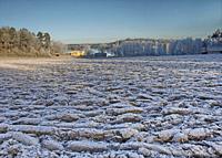 Winter landscape with frost. Botlyrka, Sodermanland, Sweden