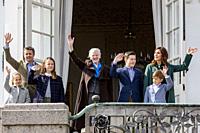 AARHUS - Queen Margrethe of Denmark, flanked by Crown Prince Frederik, Crown Princess Mary and their children Prince Christian, Princess Isabella and ...