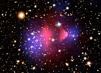 OUTER SPACE -- Visible-Light and X-Ray Composite Image of Galaxy Cluster 1E 0657-556 -- Picture by Lightroom Photos / NASA / Topfoto.