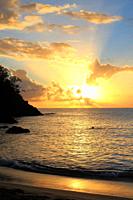 Petite anse beach at sunset, Guadeloupe, Basse-Terre, Caribbean islands, France.