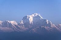 Sunrise over Himalaya mountains. Annapurna and Dhaulagiri Himals viewed from Poon Hill. Nepal.