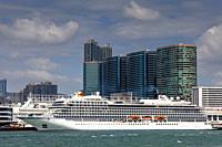 A Viking Orion Cruise Ship Moored At The Port Terminal, Kowloon, Hong Kong, China.