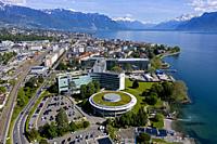 Headquarters of the Swiss multinational food and drink company Nestle S. A. at Lac Leman, Vevey, Switzerland.