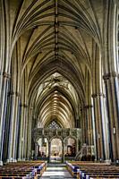 Inside the nave of Bristol Cathedral looking towards the vaulted ceilings of the choir screen and the high alter, Bristol, Gloucestershire, England, U...