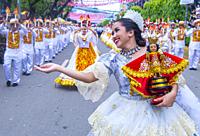 Participants in the Sinulog festival in Cebu city Philippines on January 21 2018. The Sinulog is the centre of the Santo Niño Catholic celebrations in...