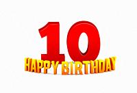 Congratulations on the 10th anniversary, happy birthday with rounded 3d text and shadow isolated on white background. Vector illustration.
