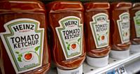 Bottles of Kraft Heinz ketchup on a supermarket shelf in New York on Friday, February 22, 2019. (© Richard B. Levine).