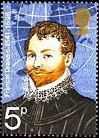 Sir Francis Drake (1540-1596), British explorer, postage stamp, UK, 1973.