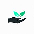 Hand and leaves. Flat color icon with beige shade. Ecology, pharmacy and nature vector illustration