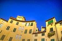 The characteristic buildings of the Piazza dell´Anfiteatro in Lucca, Italy.