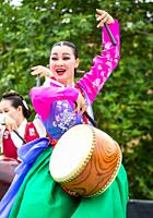 Billingham, north east England, UK. 10th August 2019. Dancers from South Korea performing at the Billingham International festival of World Dance, now...