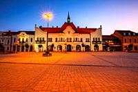 Topolcany, Slovakia - September 12, 2019: Historical Art Nouveau town hall in the main square of Topolcany, Slovakia.