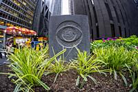 A decorative element with the CBS logo outside of Black Rock, the CBS headquarters in New York on Tuesday, August 13, 2019. The long suffering merger ...