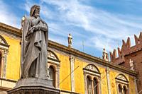 Statue of the great poet Dante Alighieri in Piazza dei Signori is a city square in Verona, Italy.