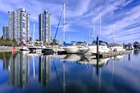 Yaletown's marina in Vancouver, British Columbia, Canada during a sunny fall day in October 2019.