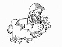Tattoo cartoon style drawing illustration of a Bearded Hipster Vaping puffing smoke smoking electronic cigarette or vaper on isolated background done ...