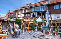 Nessebar, Bulgaria. Restaurants and bars on the promenade of the old town of Nessebar, Bulgaria.