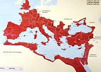 Roman Empire around the Mediterranean Sea, shown in red on a map. Photo: André Maslennikov.