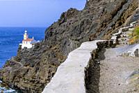 The Ponta Machado Lighthouse (Farol de Dona Amélia) of Sao Pedro Village, Sao Vicente, Cape Verde Islands, Africa.