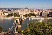 Chain Bridge over the Danube River in Budapest, Hungary.