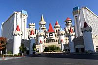 Exterior view of the Excalibur hotel and casino, which recreates a medieval castle in Las Vegas (U. S. A).